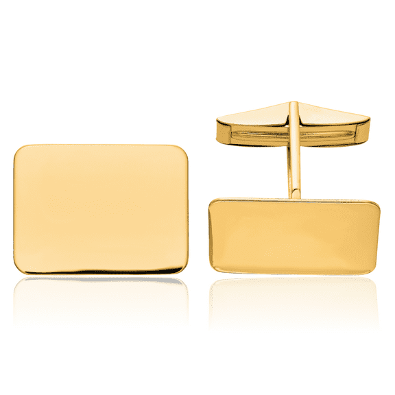 14K Solid Yellow Gold Mens Rectangular Cuff Links