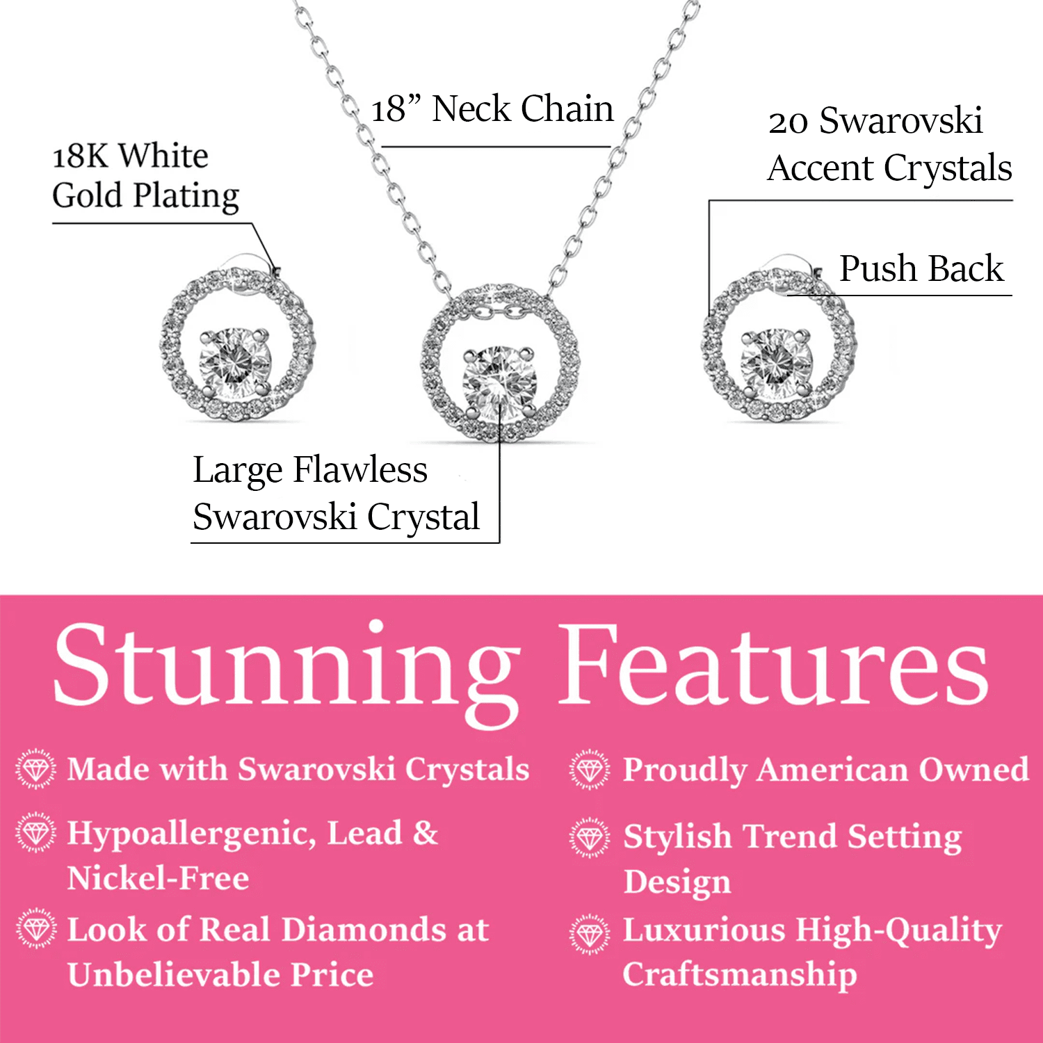 Cate & Chloe Reign 18k White Gold Plated Jewelry Set with Swarovski Crystals Gift for Women