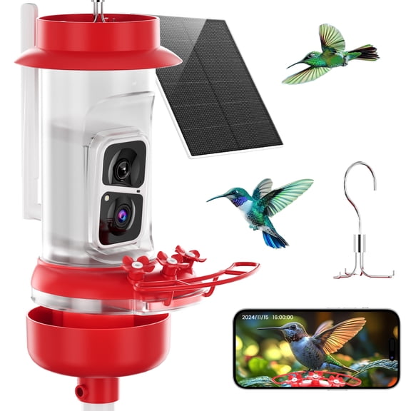Smart Hummingbirds Feeder Camera with 3W Solar Panel, Soliom Humbirdy Hummingbird Feeder Camera with AI