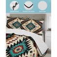 thumbnail image 4 of Brown Teal Red Boho Queen Size Down Alternative Comforter, Lightweight Comforter Quilt Bedding Set with Pillow Shams Southwestern Geometric Art Vintage All Seasons Bed Comforter Duvet Insert 90"x96", 4 of 7