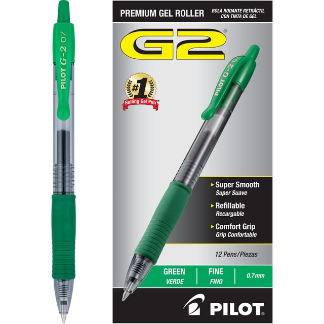 Bolígrafos de gel PILOT G2 Premium con punta fina de 0,7 mm, color verde, 12 unidades