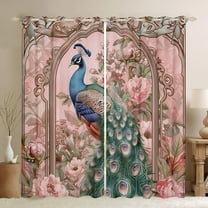 Castle Fairy Teens Vintage Flowers Animal Peacock Blackout Curtains Set of 2 (52x84 Each),Chic Floral Pink Peony Window Curtains,Retro Exotic Luxury Aesthetic Curtains and Drapes