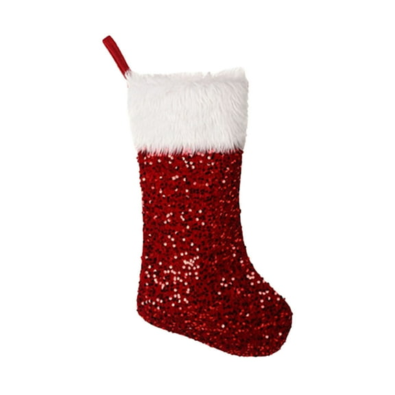 Sequin Plush Christmas Stockings Multicolor Gift Bags for Kids Xmas Tree Fireplace Hanging Holiday Decoration Reusable