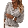 thumbnail image 2 of Langwyqu Autumn Winter Women Lace Stitching V Neck Knit Sweater Pullover, 2 of 5