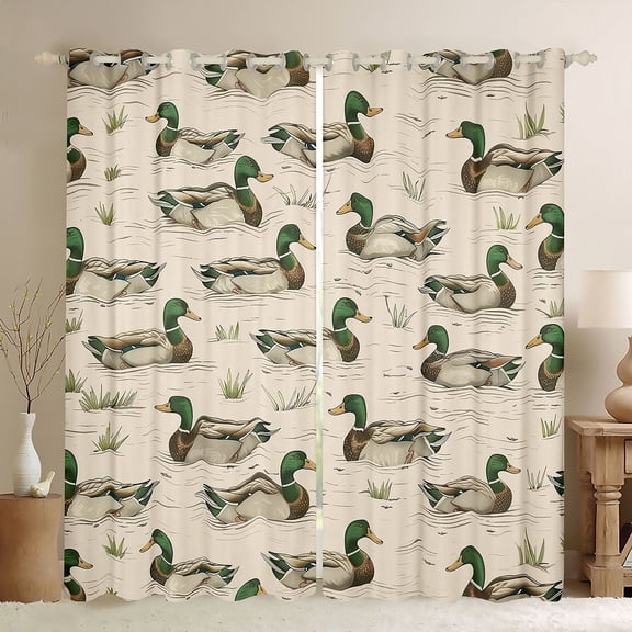 Feelyou Wildlife Duck Blackout Curtains Set of 2 (52x84 Each), Rustic Window Curtains