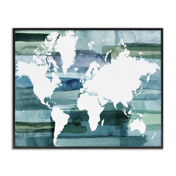 Stupell Industries Modern World Map Blue Green Black Framed Giclee Art, 14 x 11, by Grace Popp