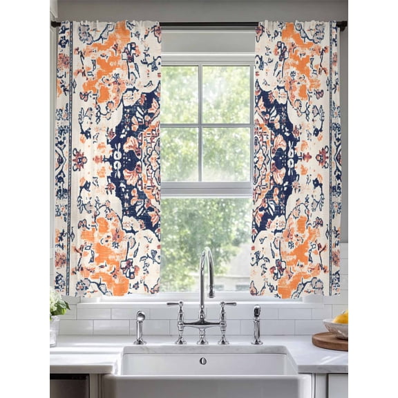Orange Boho Sheer Curtains for Living Room Bedroom Vintage Abstract Art Ethnic Tribe Sheer Curtains 63 Inch Long 2 Panels Set Light Filtering Curtain Window Treatments Drapes for Dining Room