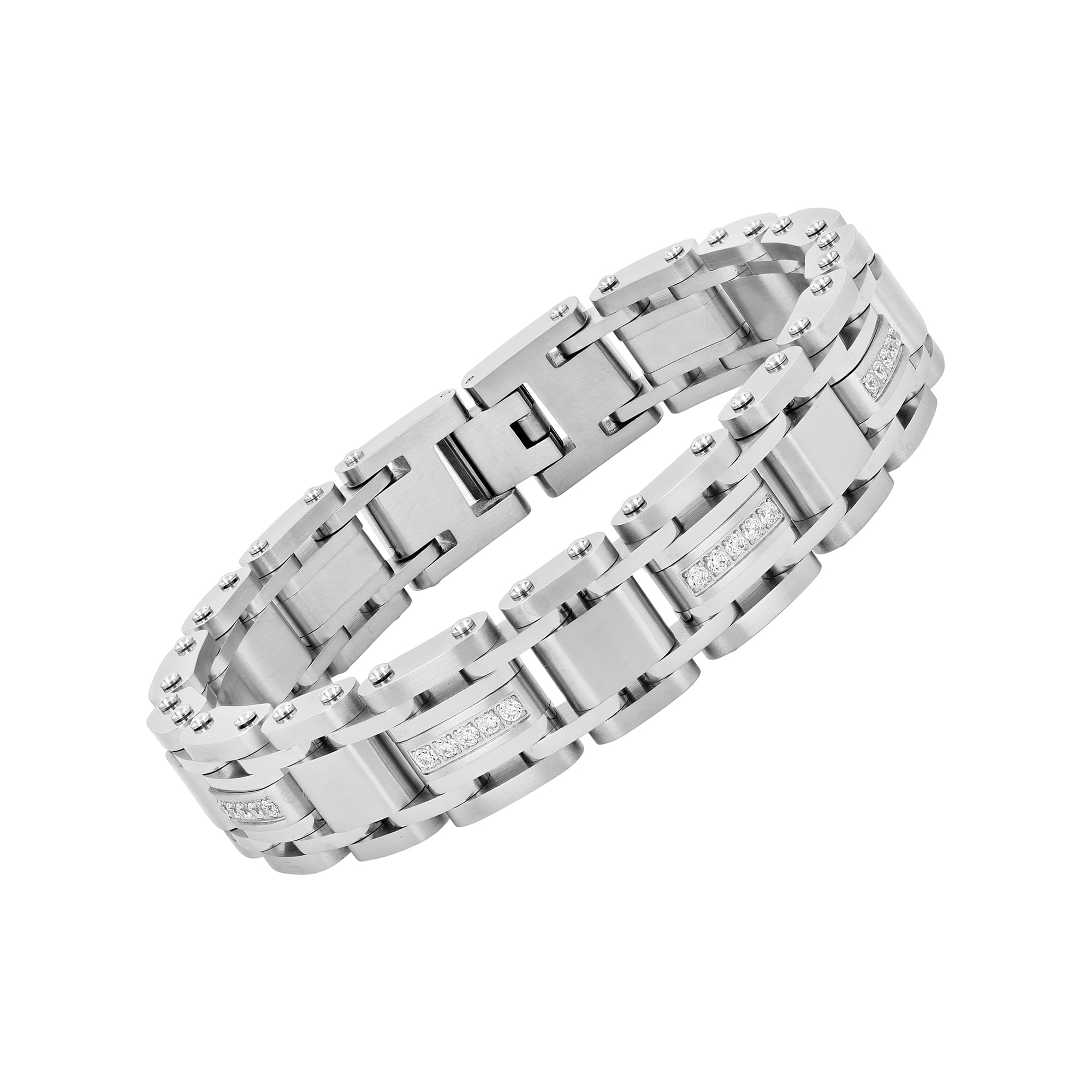 Men's Silver-Tone Stainless Steel Cubic Zirconia Bracelet - Brilliance Fine Jewelry