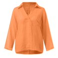 thumbnail image 6 of Womens V Neck Shirts Linen Cotton Long Sleeve Blouse Tunic Tops Cover Up Shirt Loose Beach Bikini Dress Saffron M, 6 of 6