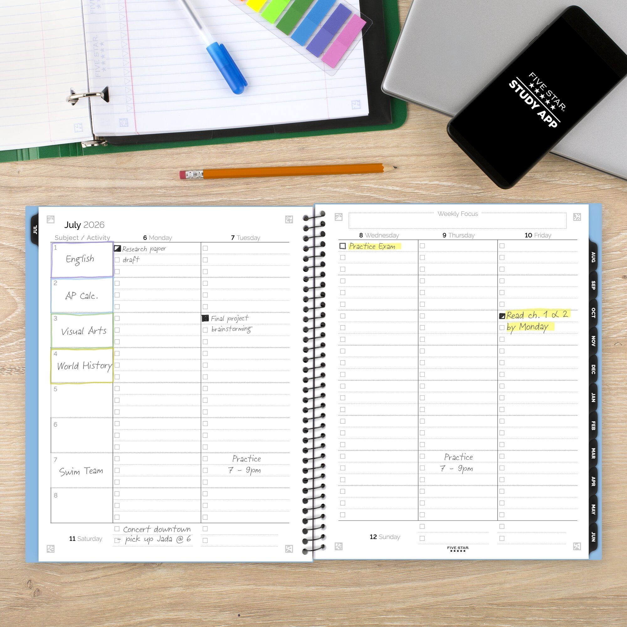 Five Star Advance Academic 2026-2027 Weekly Monthly Student Planner Plus Study