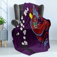 thumbnail image 4 of Dragon Soft Flannel Fleece Blanket, Japanese Style Inspired Drawing Fantasy Animal Cherry Blossoms Print, Cozy Plush for Indoor and Outdoor Use, 50" x 60", Dark Purple and Multicolor, by Ambesonne, 4 of 5