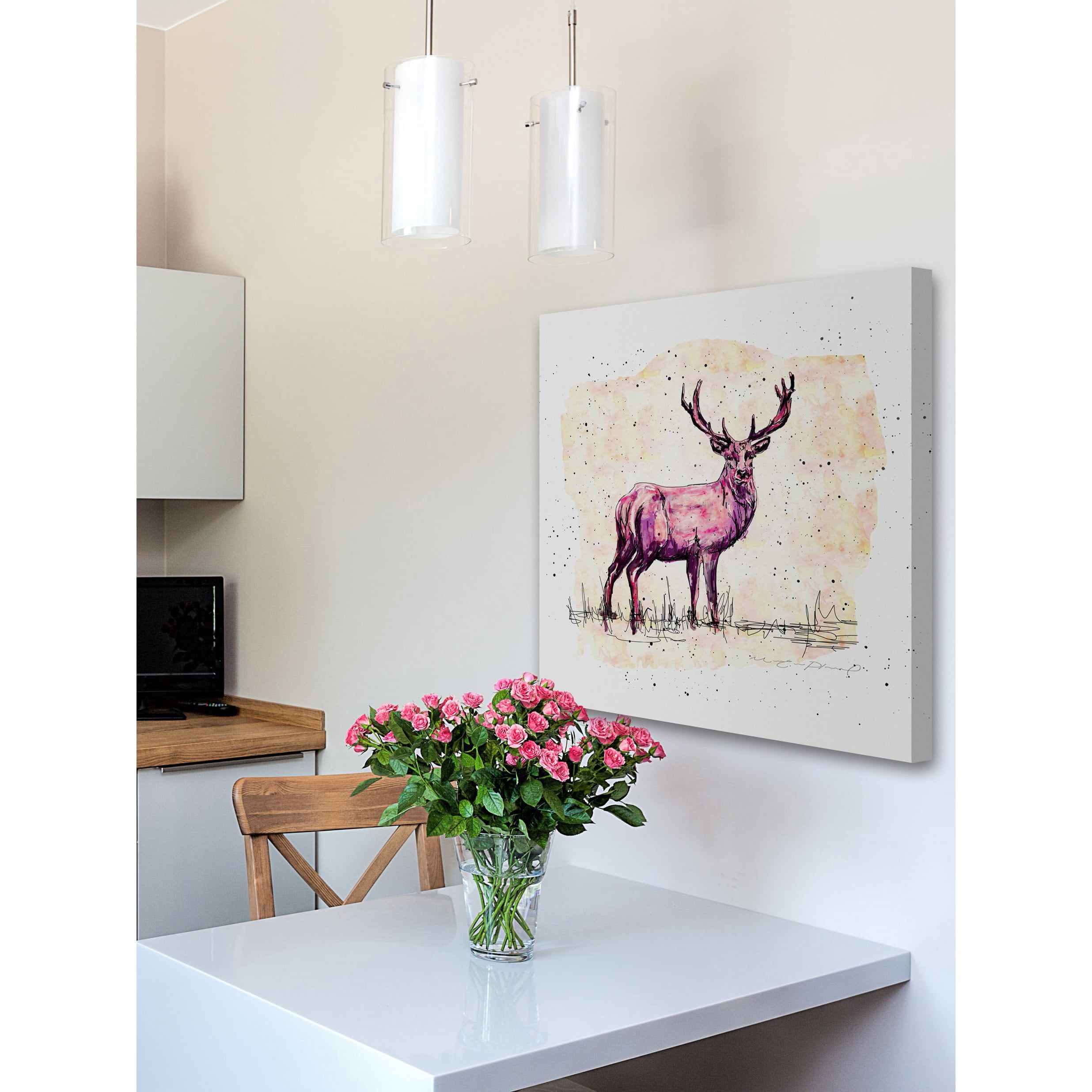 Marmont Hill "Cerf Rose Creme" by Marie-Eve Pharand Painting Print on Wrapped Canvas
