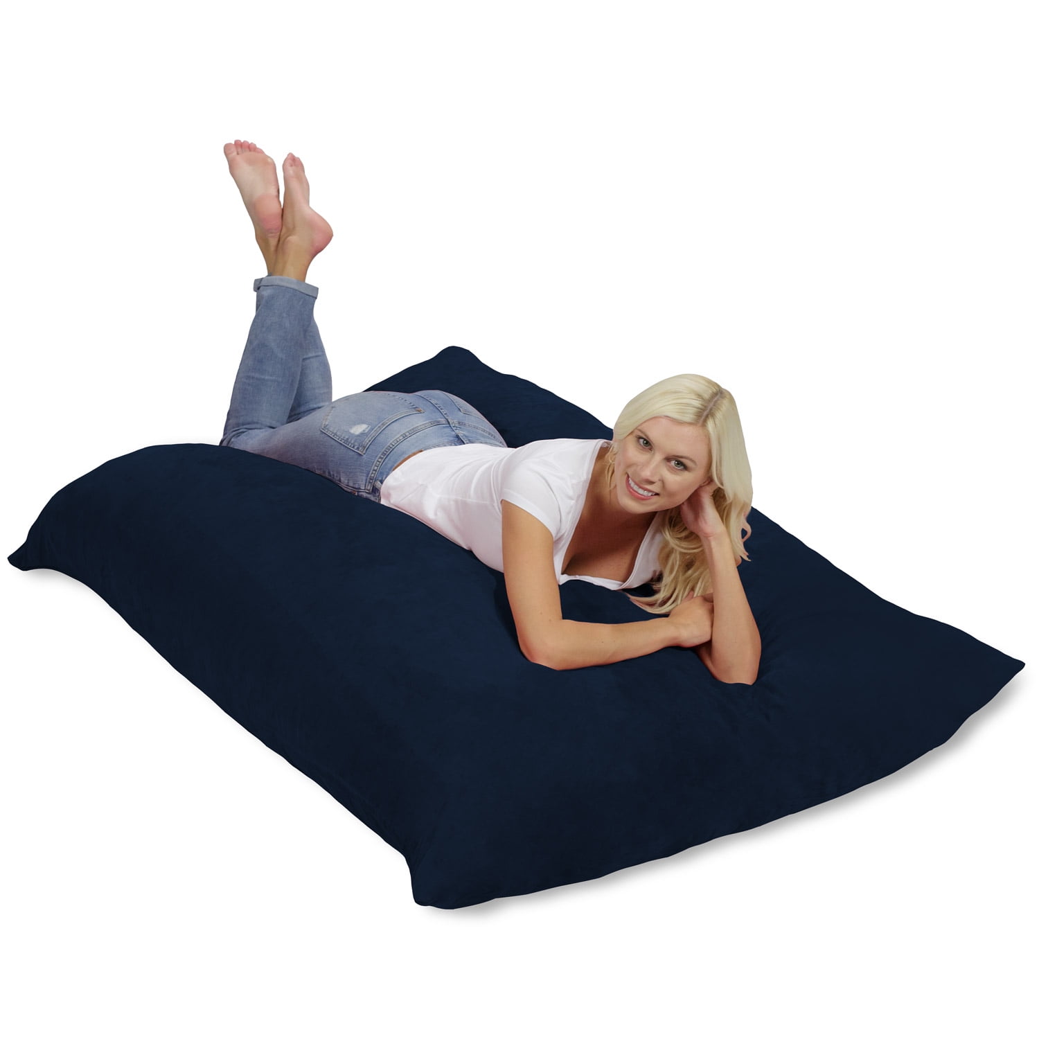 Chill Sack Bean Bag Pillow, Memory Foam Lounger with Microsuede Cover, Kids, Adults, 7.5 ft, Navy