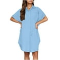 thumbnail image 5 of Dresses for Women, Women's Summer Button Up Shirt Skirt With A Collar Made Of Cotton And Linen Mini Dress Shirt Dress Light Blue M, 5 of 8