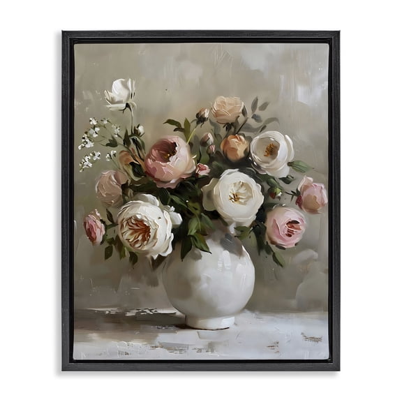 Stupell Industries Peony Blooms Bouquet Vase Black Framed Floater Canvas Wall Art, design by Creative Studio