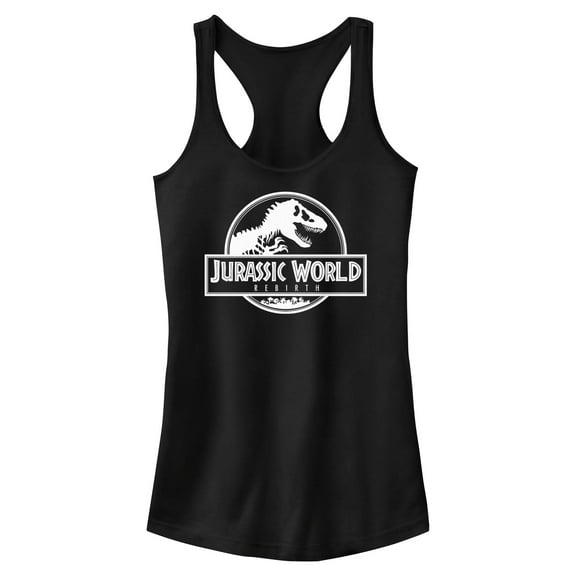 Junior's Jurassic World: Rebirth Black and White Movie Logo  Racerback Tank Top