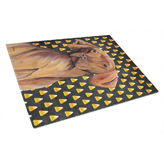 Vizsla Candy Corn Halloween Portrait Glass Cutting Board Large