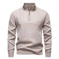 thumbnail image 4 of Mens Sweater Quarter Zip Pullover Casual Knit Cotton Long Sleeve Mock Neck Sweaters Beige L, 4 of 5