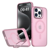 for iPhone 16 Pro Back Case with Camera Stand, Compatible with Magsafe Military Grade Shockproof Protective Translucent Matte Magnetic Slim Fit Phone Case for iPhone 16 Pro, Pink