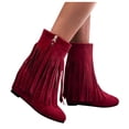 thumbnail image 3 of B91xZ Bottes Habillées pour Femmes Talon Épais Élastique Semelle Crantée, Rouge 9.5, 3 of 5