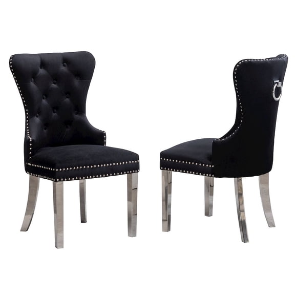 Montura Contemporary Tufted Velvet Chair with Nailhead Trim(Set of 2) in Black