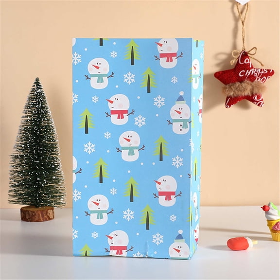 5-Pack Christmas Kraft Paper Gift Bags with Festive Designs, Holiday Treat Bags for Candy Gifts Party Favors