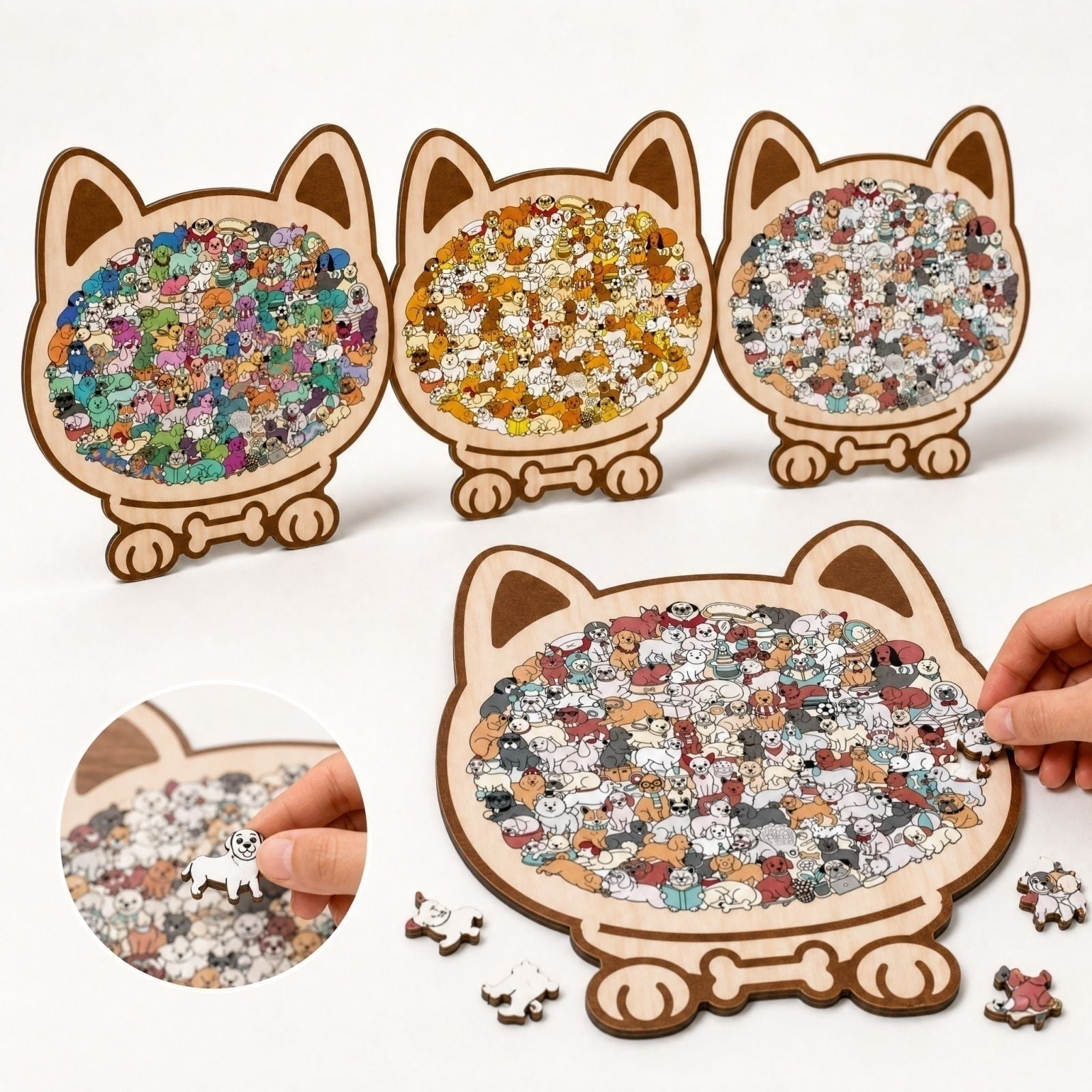 Wooden Puzzle Toys, Cat Frame Puzzle Full of Dog Patterns, Puzzle for and Senior, Pet Lover Gift, 10X9 in Solid Wood Wall Art Decor, Durable Hand-Cut Interactive Game Perfect for