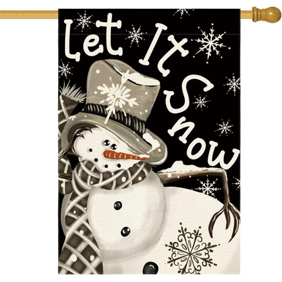 SM-XLHN Let It Snow Snowflake Snowman Christmas House Flag 28x40 Inch Double Sided, Black Winter Holiday Yard Outdoor Decorative Flag
