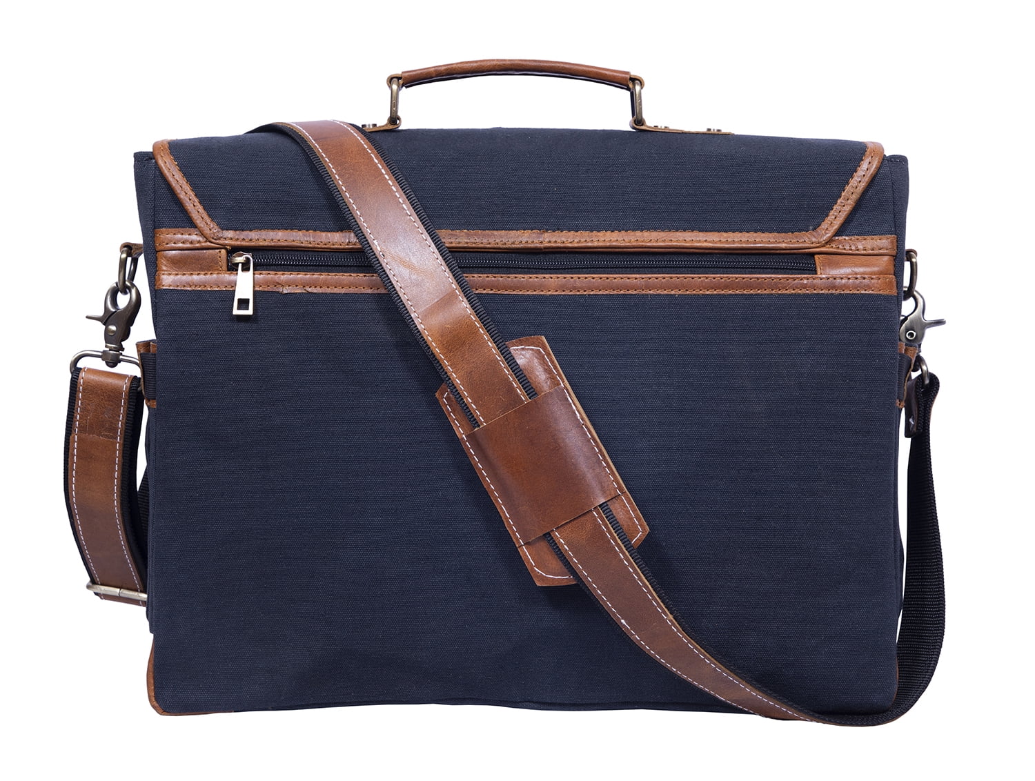 16 Inch Canvas Briefcase Vintage Leather Computer Laptop Book Large Satchel