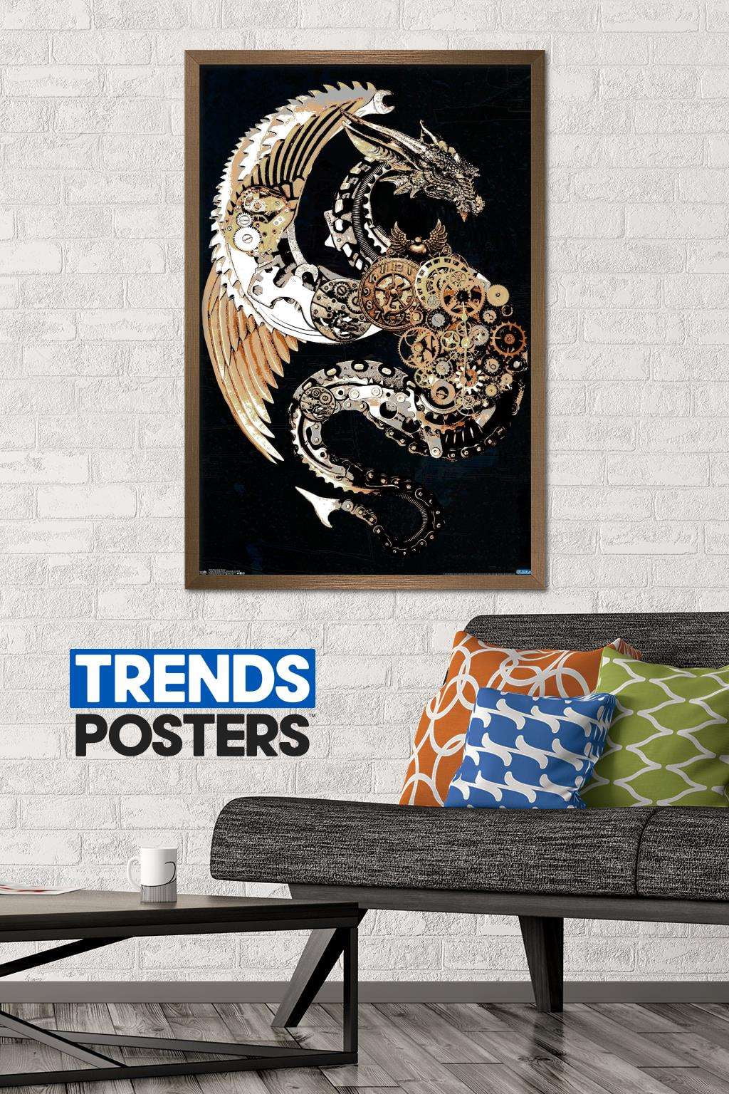 Steampunk Dragon Wall Poster, 22.375" x 34", Framed