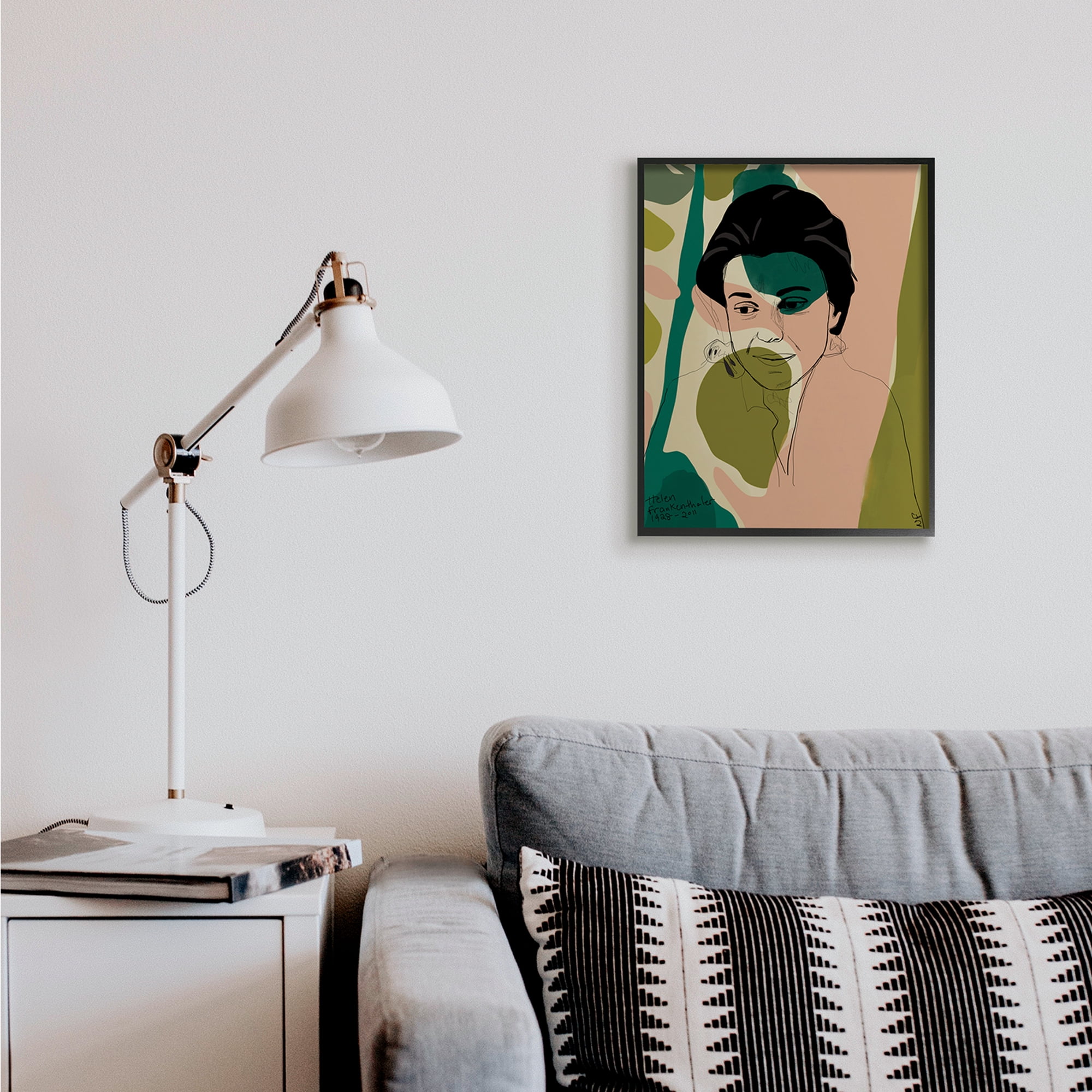 Stupell Industries Frankenthaler Painter Portrait Abstract Green Shapes Novelty Painting Black Framed Art Print Wall Art, 16 x 20