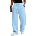 thumbnail image 2 of Men's Baggy Sweatpants Drawstring Waist Wide Leg Pants Loose Fit Casual Streetwear Fall Winter Trousers with Pockets Light Blue L, 2 of 6