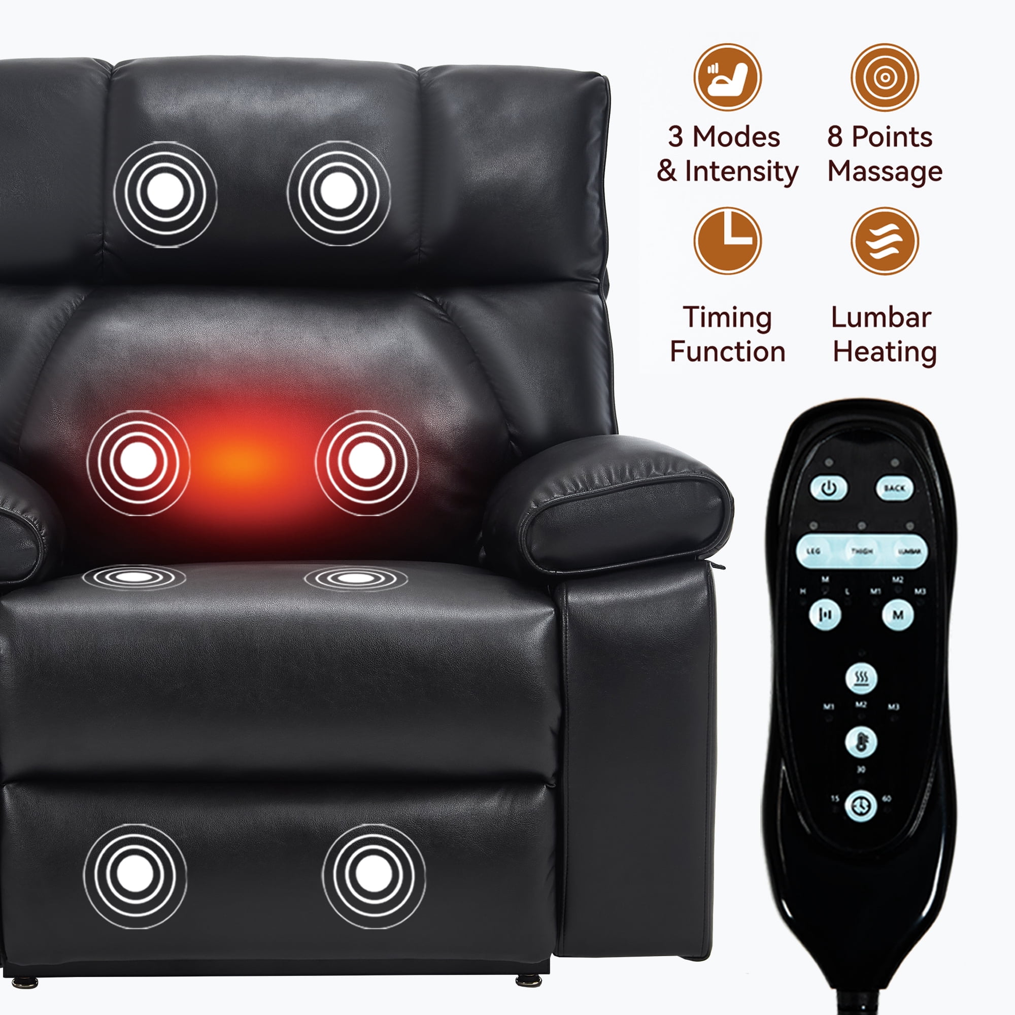 Alvantor Large Power Lift Recliner Chair for Elderly UP Leather Electric Recliners Chair with Massage and Heat for Living Room Black