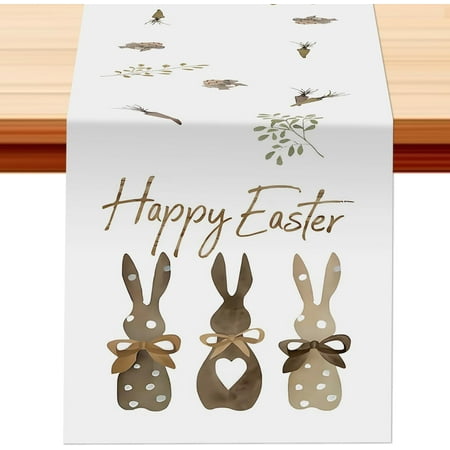 

Happy Easter Bunny Table Runner 13x72 Inch - Spring Summer Seasonal Holiday Kitchen Dining Table Decoration for Indoor Outdoor Home Party Decor