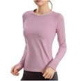 thumbnail image 2 of FNFYFH Long Sleeve Shirts for Women Stretch Crewneck Athletic Gym Yoga Shirts Sun Protection Workout Running Shirt with Thumb Holes, 2 of 10
