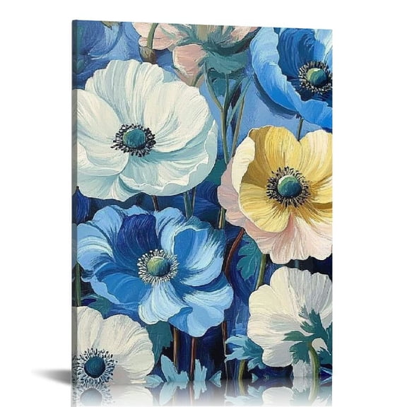 ZFLMY Flowers Blue Yellow Art Modern Canvas Prints Wall Decor for Home Living Room Bathroom Bedroom Office, Perfect Gift for Wall Decor Leading Art, 12x16/16x20 Inches 12x16in