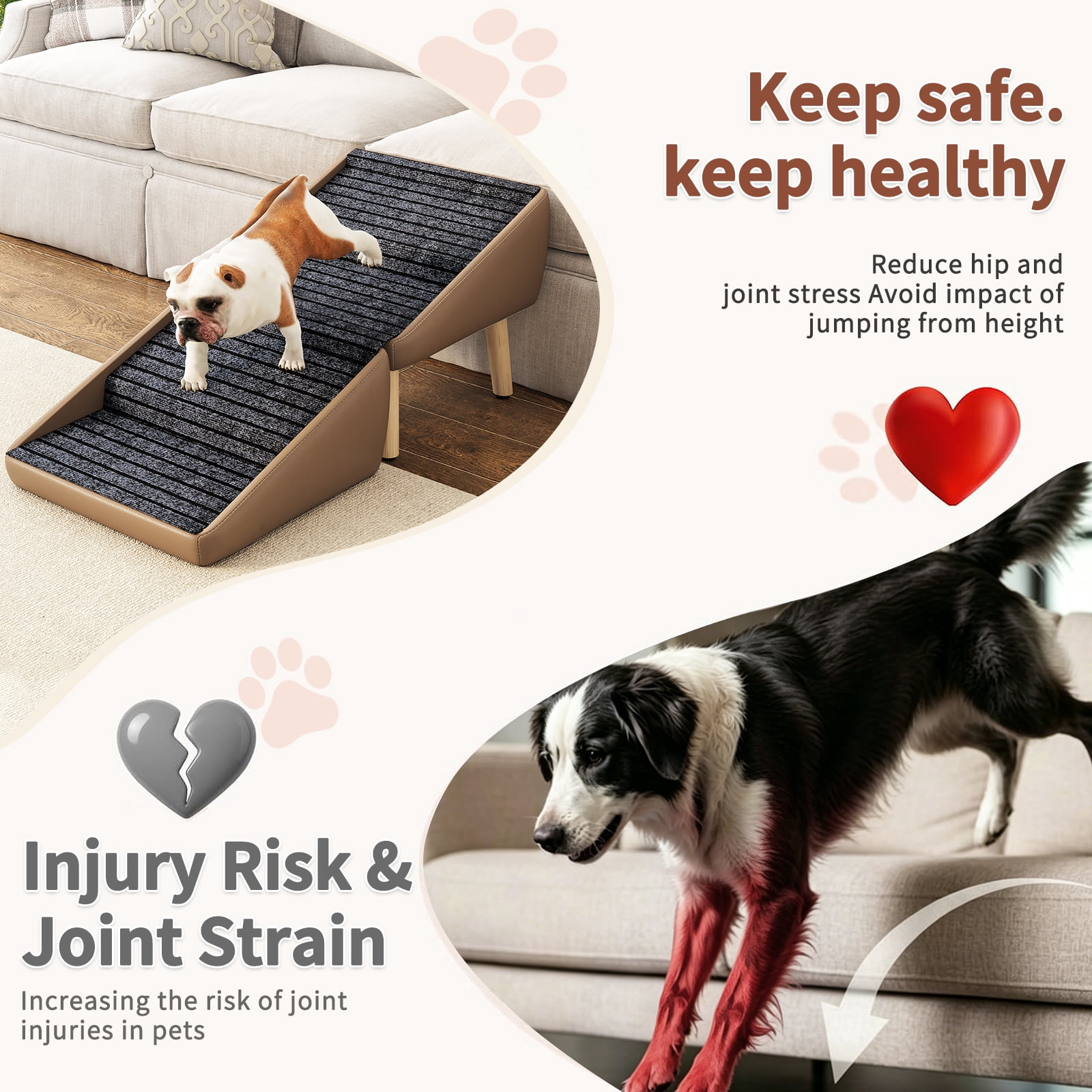 2-in-1 Foldable Dog Stairs & Ottoman, Wooden Non-Slip Pet Steps for Small Dogs, Gradual Slope Pet Ramp for Couch Bed, Furniture-Style Pet Stairs for Puppy Senior Injured Dogs