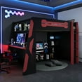 thumbnail image 3 of Lit Mezzanine en Bois avec Bureau, Étagère de Rangement Polyvalente et Lumière RVB, Rouge, 3 of 22