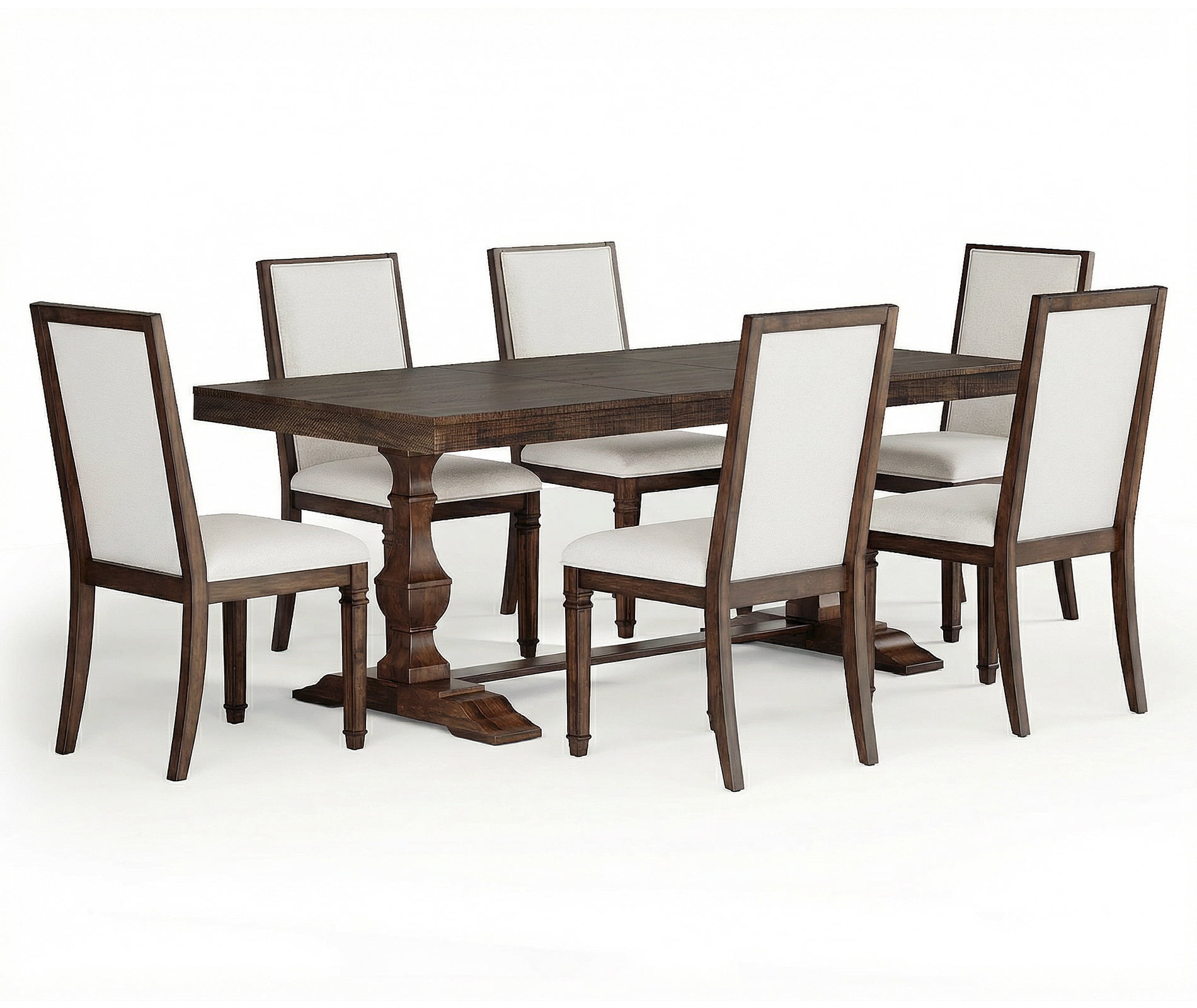WAMPAT 7-pieces Farmhouse Dining Table Set for 6-8,74.8" Kitchen Table with Chairs,Solid Wood Legs and Upholstered Back for Dining Room & Living Room,Rustic Brown