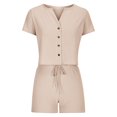 thumbnail image 3 of YABCSAZ Two Piece Sets for Women Summer Short Sleeve Button Down Round Neck Tops and Wide Leg Bermuda Shorts Set Casual Loose Fit Solid Color Pajamas for Women Set, 3 of 5