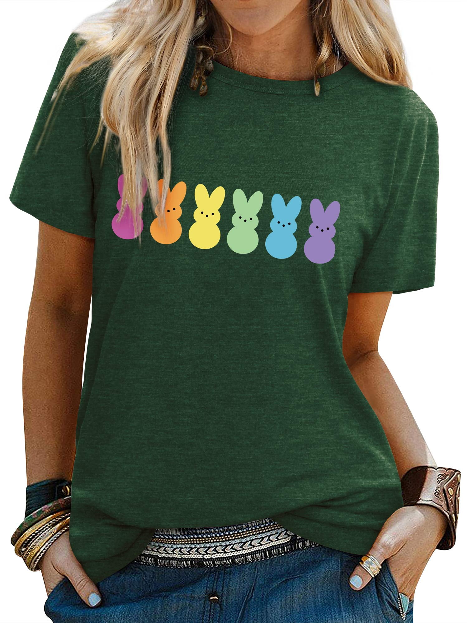 ZXSXSY Cute Easter T-Shirts for Women Bunny Print Graphic Tees