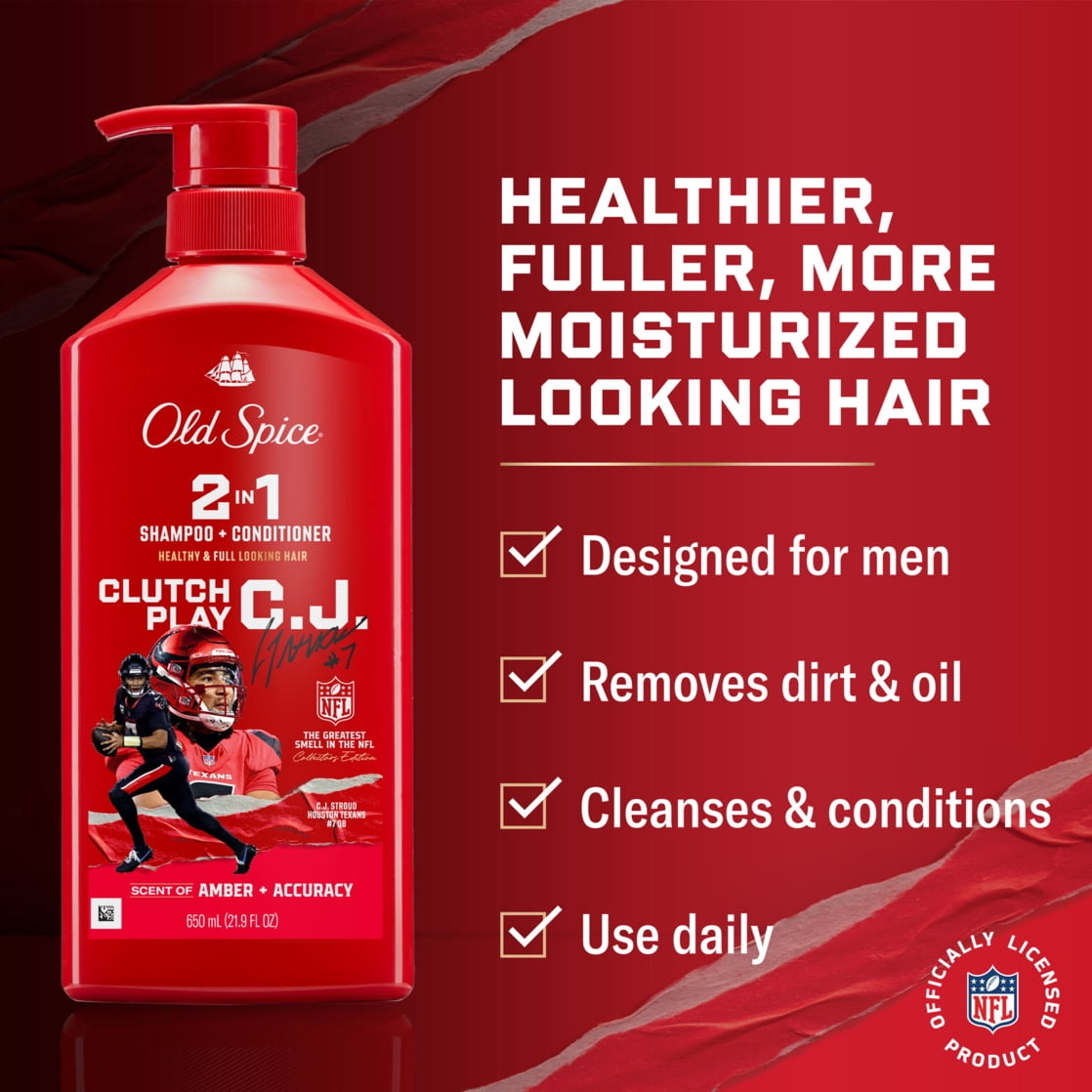 Old Spice Clutch Play C.J. 2-in-1 Shampoo & Conditioner for Men, Old Spice x NFL, Healthy & Full Looking Hair, 21.9 fl oz