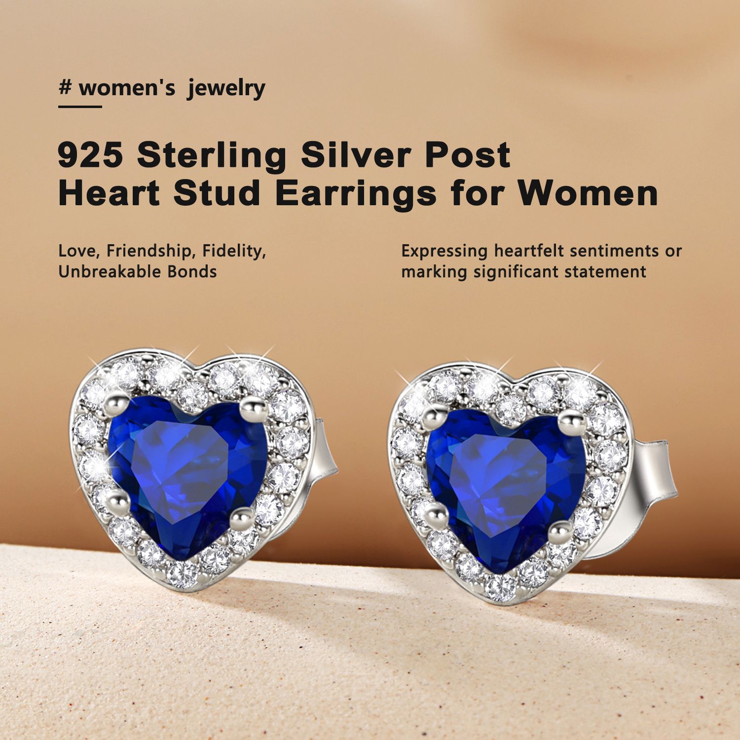 Bestyle Heart Stud Earrings with Created Sapphire photo 6