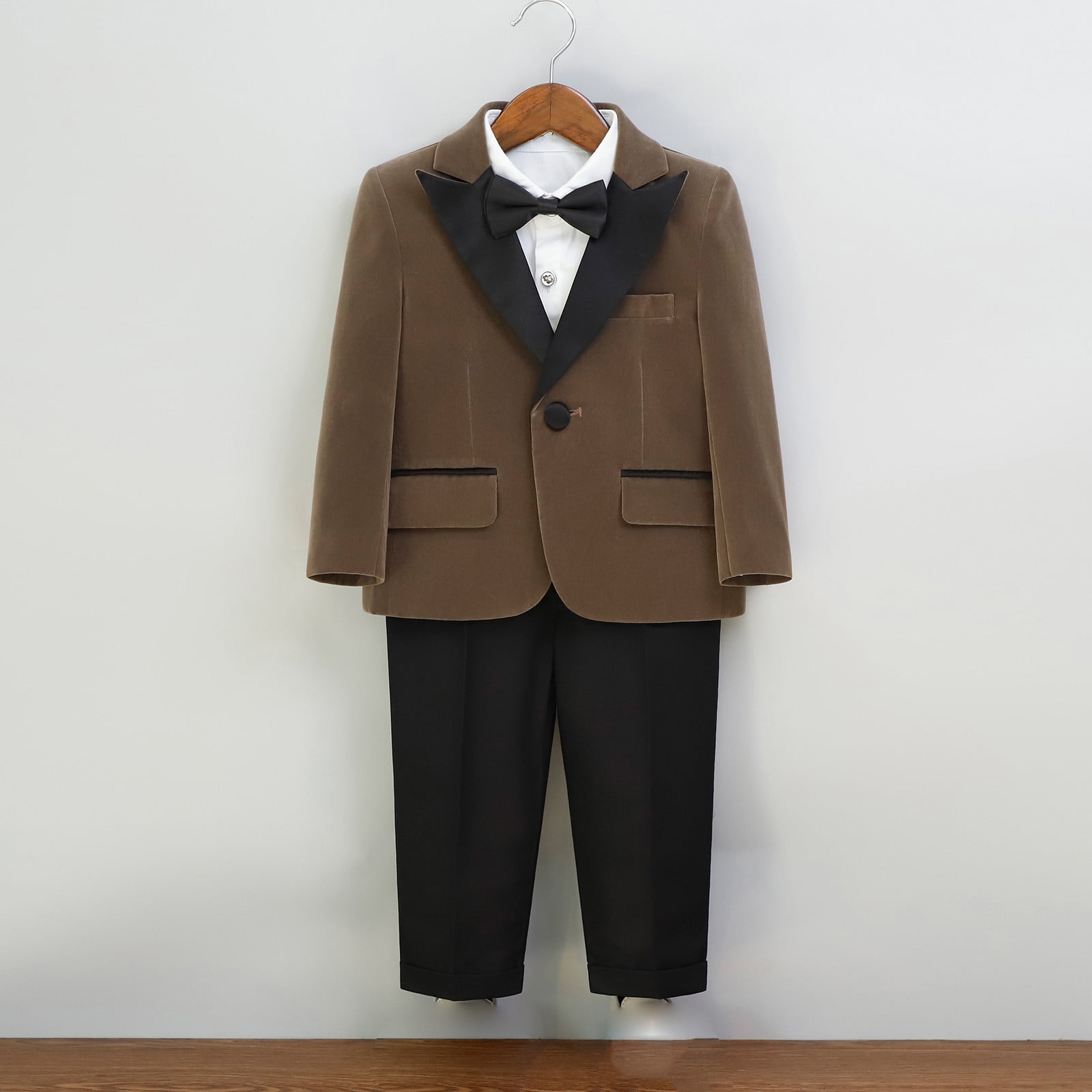 Boys Suits Wedding Ring Bearer Outfits with Blazer Jacket Dress Shirt & Pants Bow Tie 4 Piece Tuxedo Set