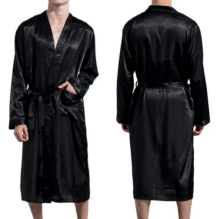 

Monfince Men s Solid Color Thin Bathrobe Pajamas Improved Cardigan Loose Large Size Silk Nightgown Classic Long Pocket Homewear