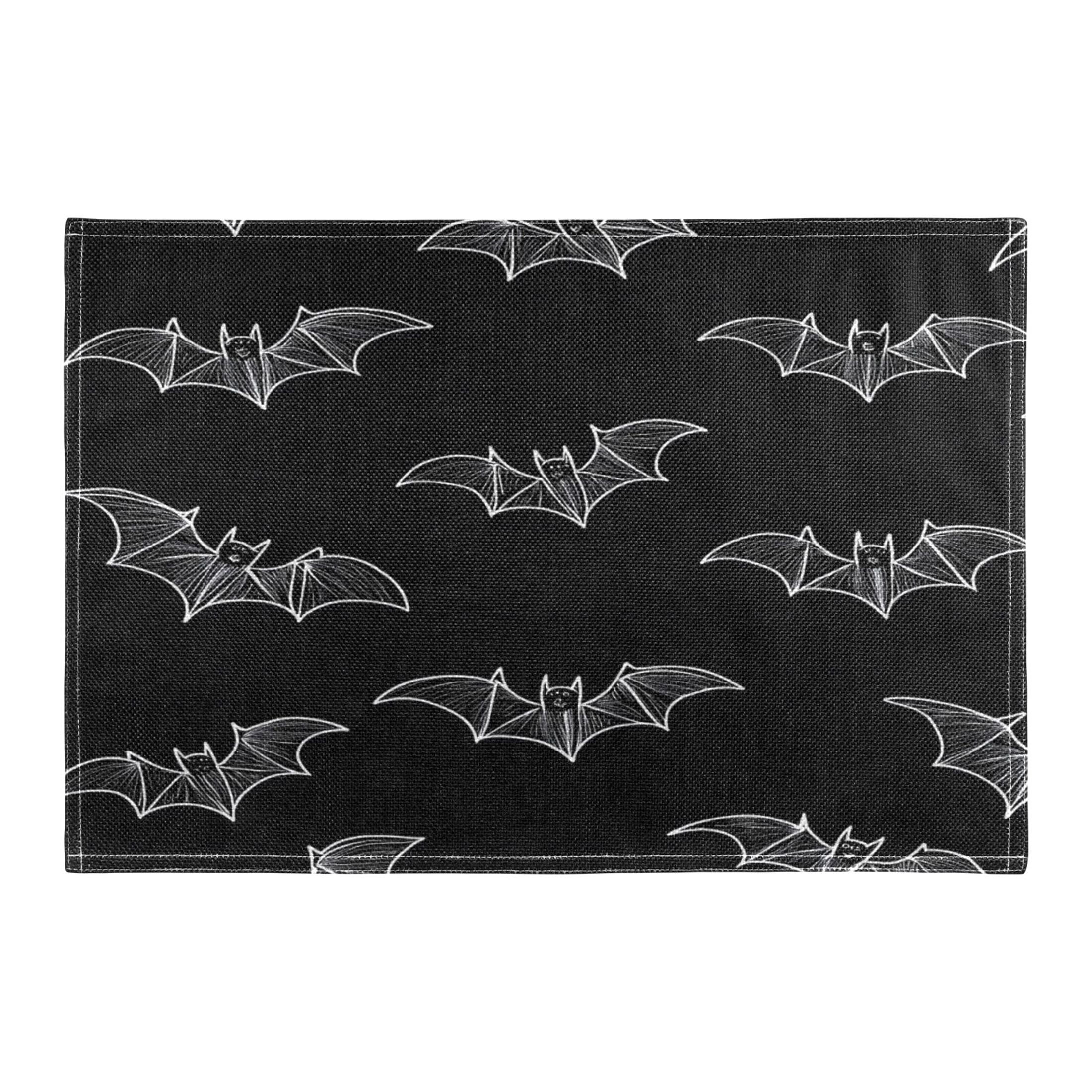 Black Bat Placemats Set of 6 Coffee Mats, Non Slip Backing 18x12 Inch for Home and Restaurants