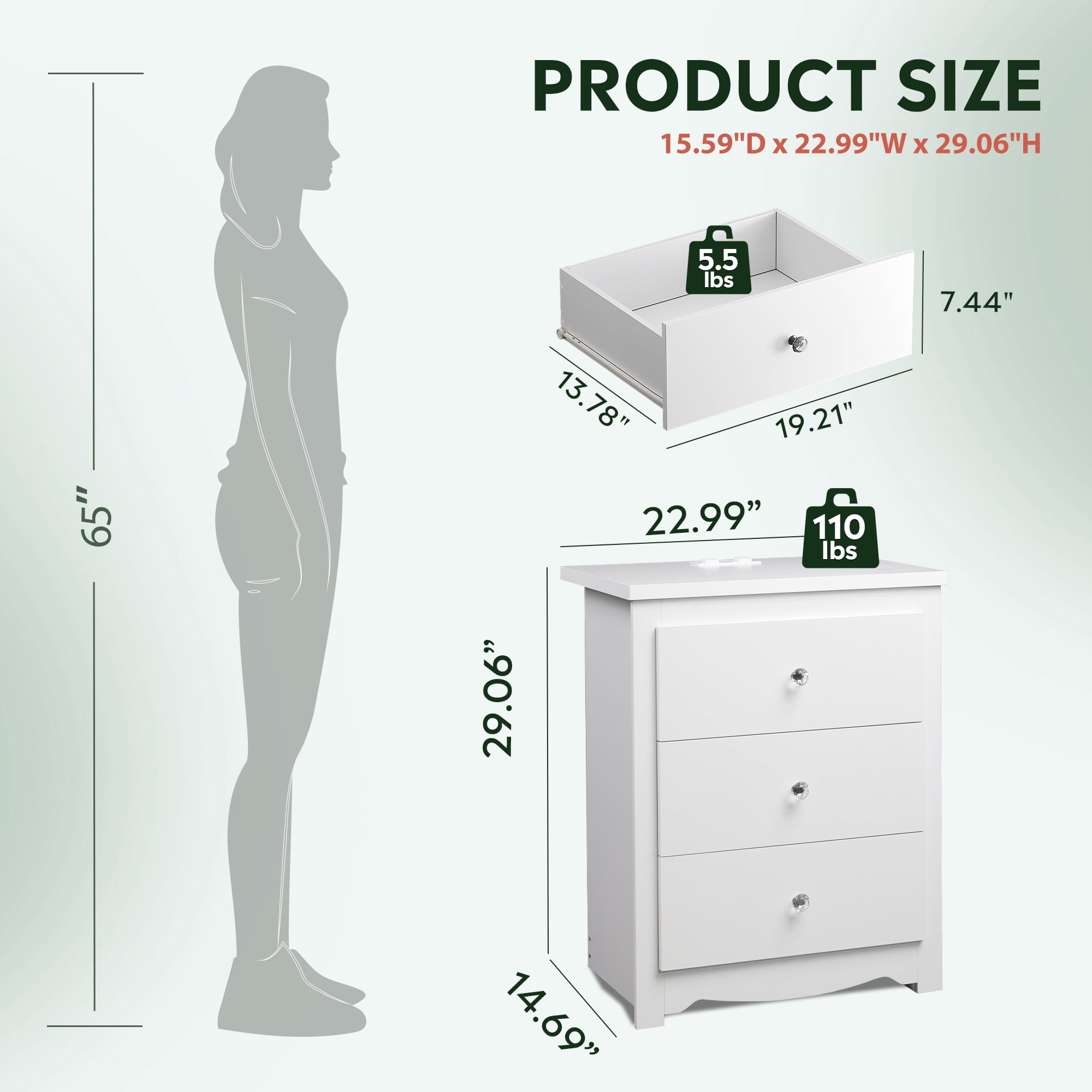 GALAXHERO Tall White Nightstand with Charging Station and 3 Drawers, Wood Bedside End Table with 2 USB Ports & 2 AC Outlets for Bedroom Living Room Dorm