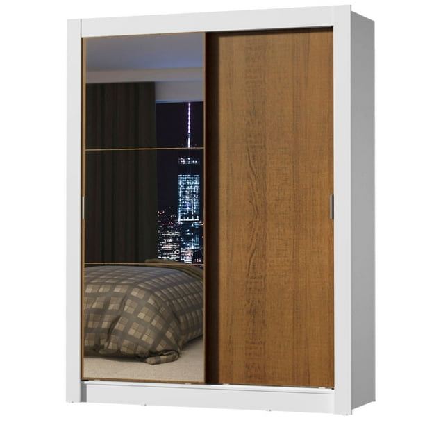 Ropero Closet Madesa Denver 2 Puertas Corredizas con Espejo Blanco/Marrón