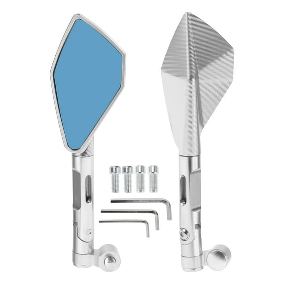 Unique Bargains Motorcycle Rear View Mirrors Bar End Side Mirrors Mount Adjustable Aluminum Alloy 1 Set Silver Tone M8/M10 Prismatic Shape