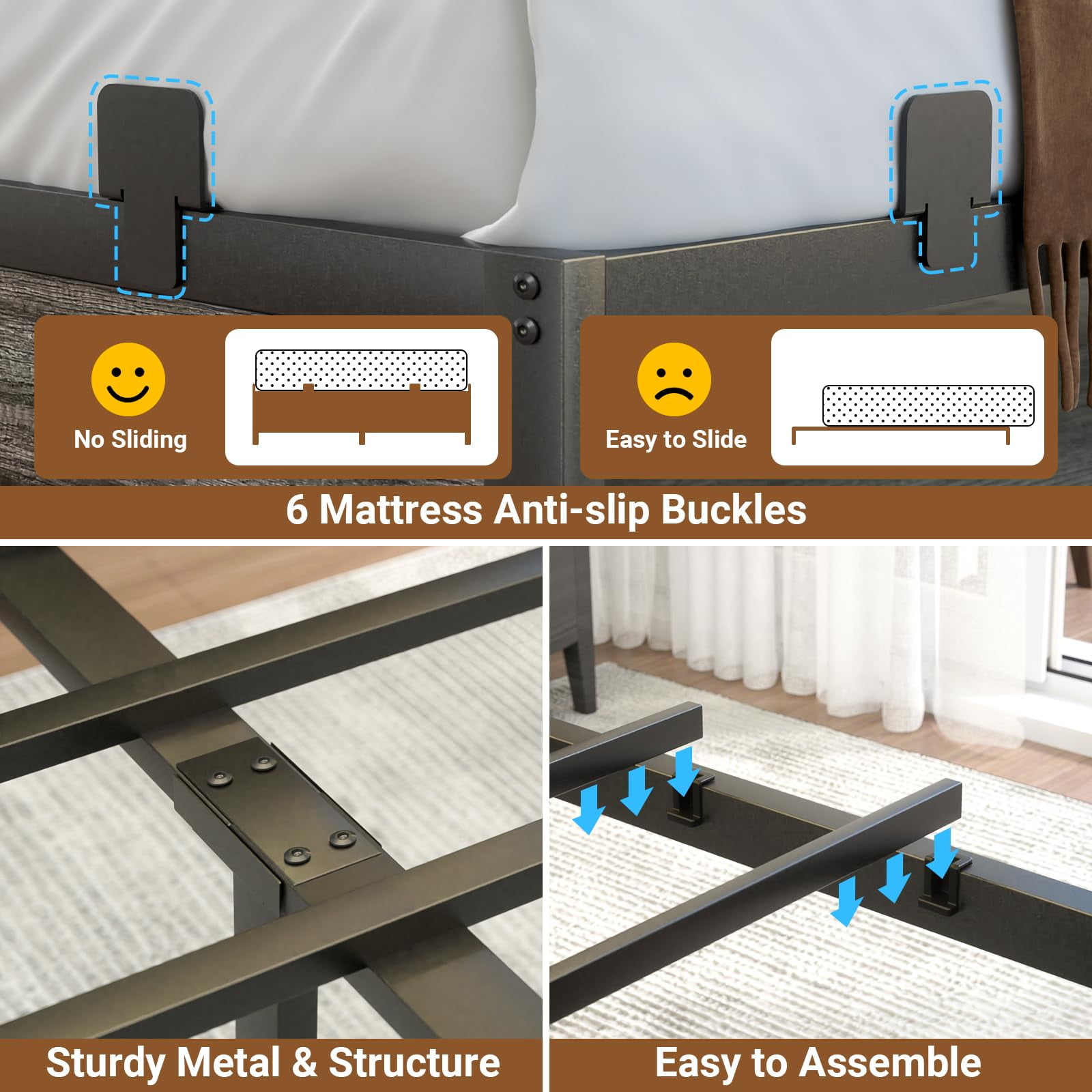 Aheaplus Full Size Bed Frame - Storage Headboard Bed with Sliding Doors, LED Lights & USB Charging Station, Metal Platform Bed Frame, No Box Spring Needed,Gray Oak